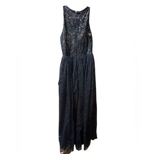 Lulus Black Embroidered Lace Maxi Romper Goth Witchy Formalwear With Hidden Zip